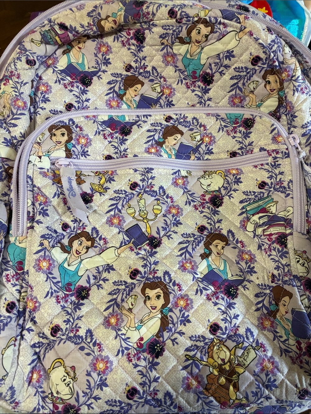 Vera Bradley Lavender Belle Quilted Backpack with Floral Character Print